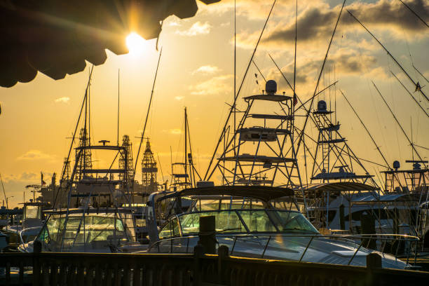 Port Aransas Boat Harbor sunset on the Marina Sun Rays